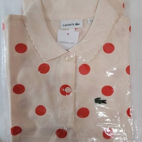 NIB Lacoste Girls Polka Dot Collared Short Sleeve Polo Shirt - Picture 3 of 11